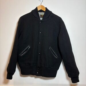 Vintage Skookum Letterman Varsity Jacket Black Wool 40 Distressed Made USA READ